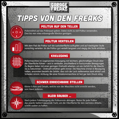 Polier Set Auto Komplett T2000 Anwendung Lackaufbereitung
Exzenter Poliermaschine Set Auto Polieren Ergebnis glänzend
Auto Polierset Pads Polituren Anwendung Detail Ergebnis
Lackaufbereitung Auto Kratzer entfernen Hochglanz Ergebnis