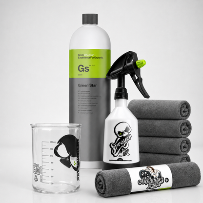 Koch Chemie Green Star APC Set – Universalreiniger 1L mit Sprühflasche, Messbecher & Mikrofasertücher